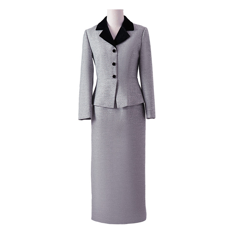 패션 원피스 여성의 2024 겨울 새로운 우아하고 세련된 회색 원피스 칼라 슬림핏 긴 소매 스커트