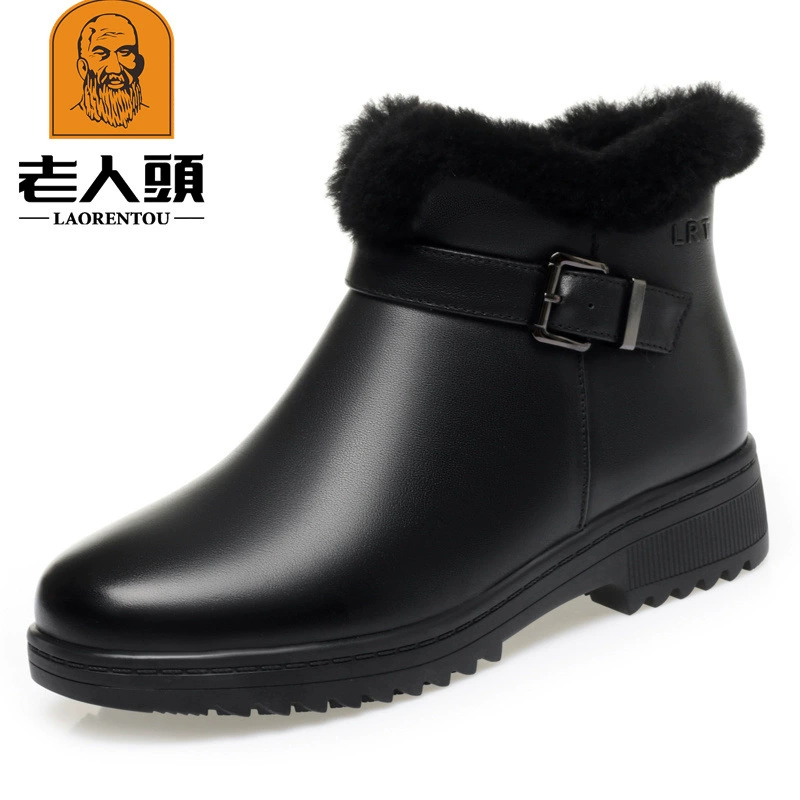 Нескользящие хлопковые зимние кожаные туфли на флисовой подкладке для пожилых людей среднего и пожилого возраста, теплые женские ботинки, хлопковые ботинки 558-07