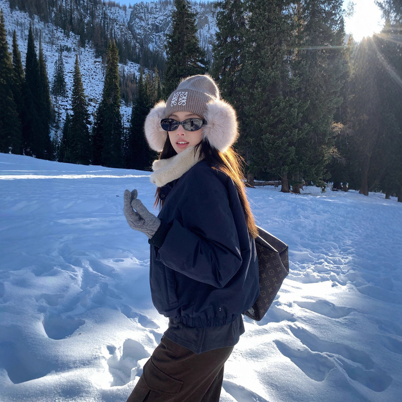 Baisiwang 90 White Duck down Reversible Fur Collar down Jacket Women's Short Winter Loose Casual Warm Thickeneded Jacket