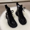 Black shiny leather plus velvet cotton lining