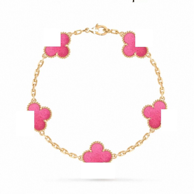 New bubble powder enamel four-leaf clover bracelet, V gold high-end version, thickened, CNC precision carving, factory direct sales and wholesale New bubble powder enamel four-leaf clover bracelet, V gold high-end version, thickened, CNC precision carving, factory direct sales and wholesale