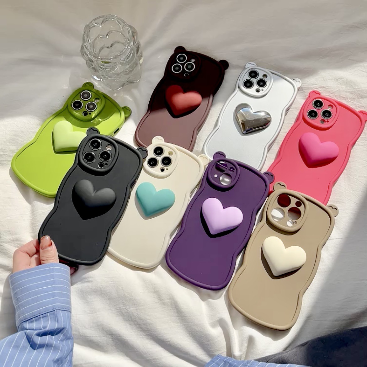 El amor tridimensional de las chicas ins es adecuado para iPhone16promax Apple 13/14 funda para teléfono móvil 15 orejas de oso nuevo