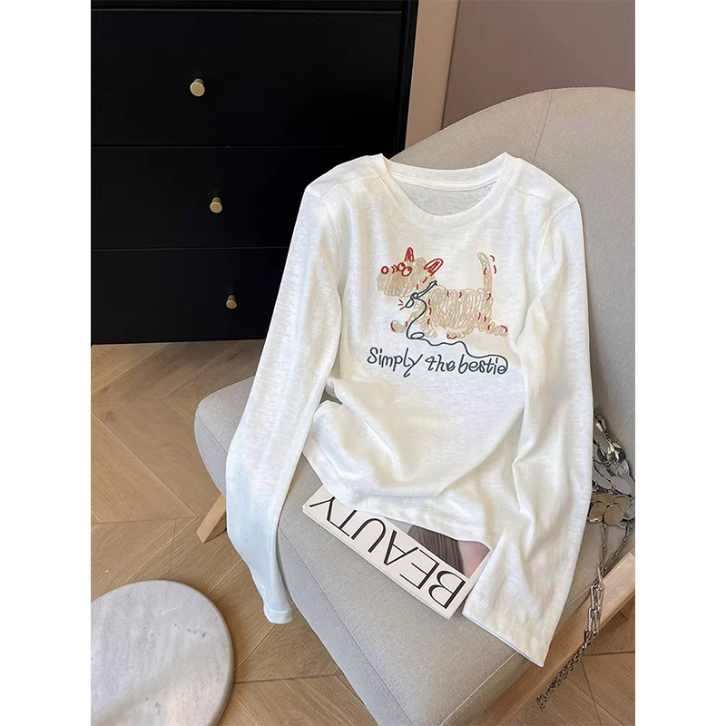 Women's Long-Sleeve Snowflake Cotton T-Shirt with a Stylish Design, White Thin Base Shirt Top, 2026 New Model for Spring, Summer, and Autumn