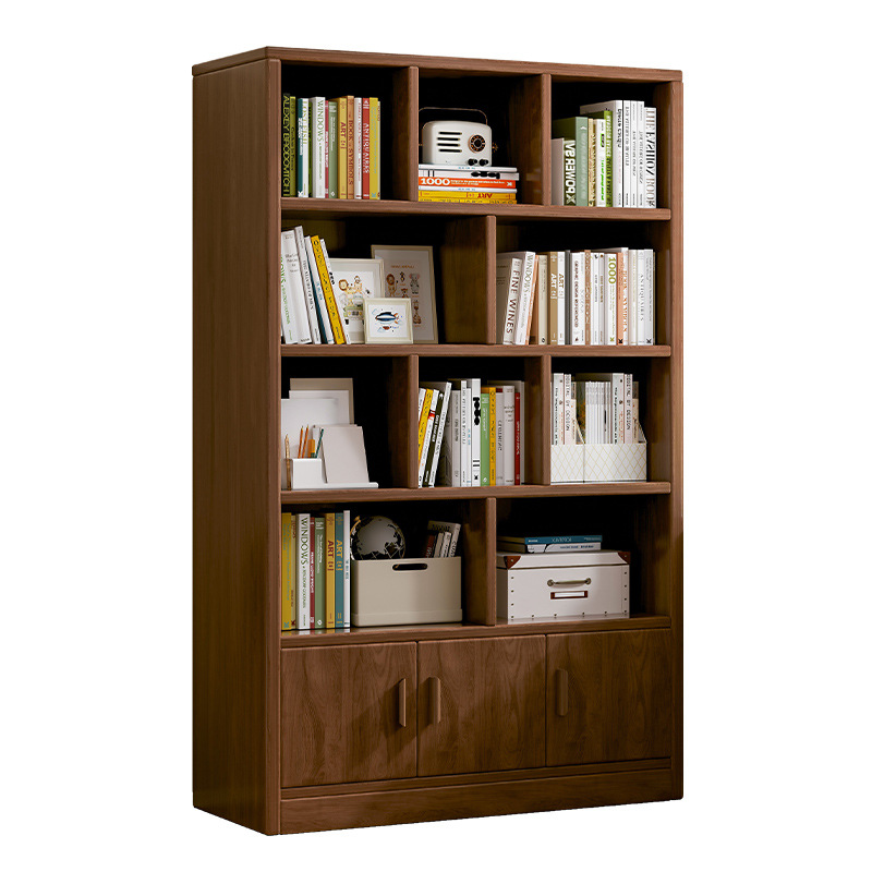 Estantería de madera maciza estantería piso simple gabinete pared sala de estar multi-capa de almacenamiento de los estudiantes estantería casa