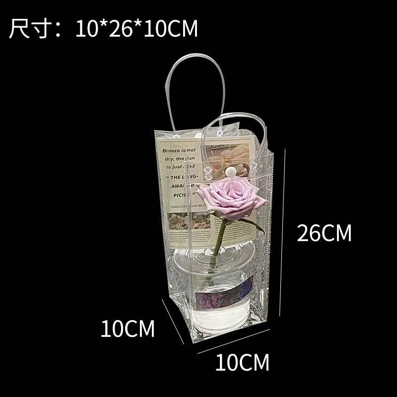 Bolso de mano transparente de pvc logotipo personalizado con mano bolsa de regalo de regalo té de leche de plástico hebilla oculta bolsa de embalaje de dulces de boda personalizada