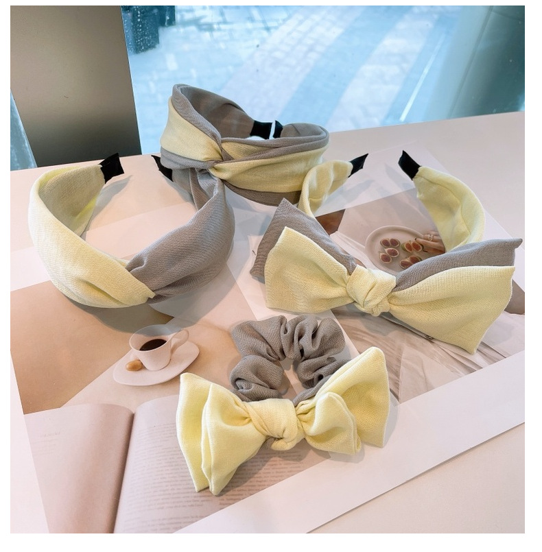 Double-layer Bow Yellow Linen Headband display picture 1