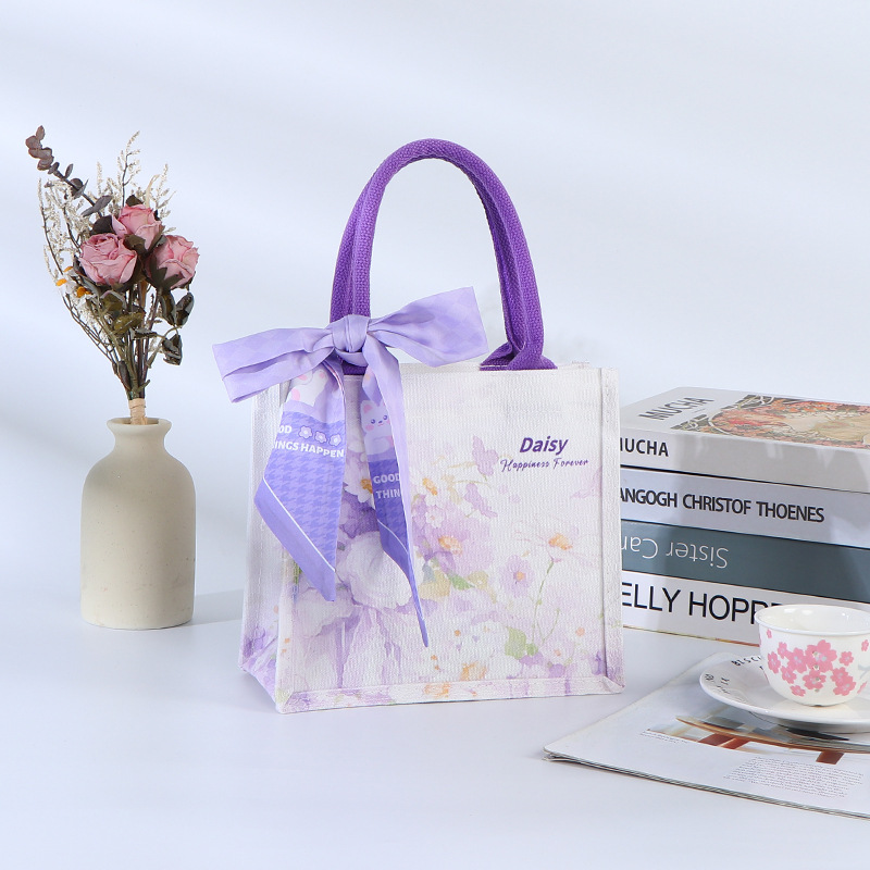 Bolsa de lona de estaminos, bolsas de lona de seda púrpura, bolsas de lona de mano, bolsas de lona de mano tridimensionales de compras