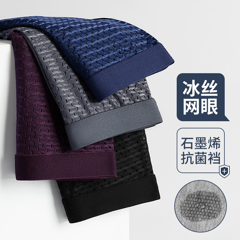 Summer Ice Mesh Underwear Men's Wholesale Full Mesh Half Mesh Breathable Mid-Waist Comfortable Boxer Briefs