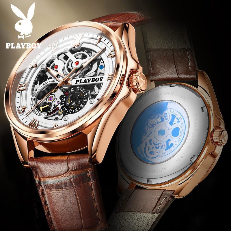 PLAYBOY playboy brand watch fully automatic mechanical watch hollow perspective casual men's watch men's watch
