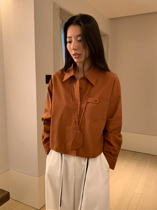 【清仓不退不换】MOXI十三行女装韩系设计感小众短款女式衬衫衬衣|undefined