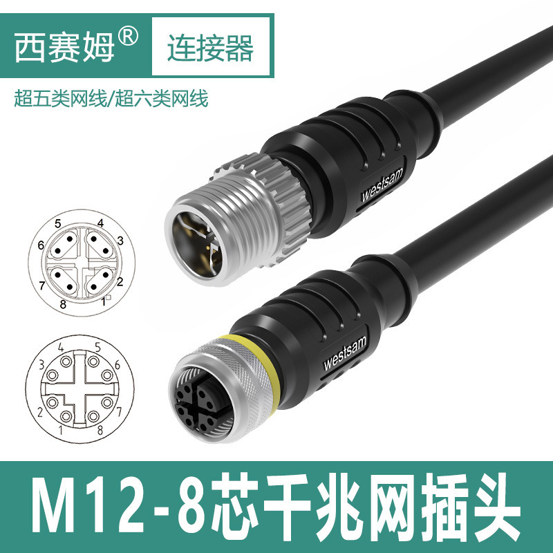 M12 Straight Head to Rj45 Industrial Grade X-Coded Shielded Gigabit Ethernet Cat6 Network Cable Pur Waterproof Ip67