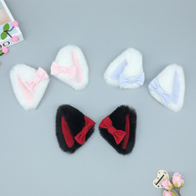 毛绒手工漫展头饰蝴蝶结猫咪耳朵发卡发饰仿真猫耳兽耳发夹对夹