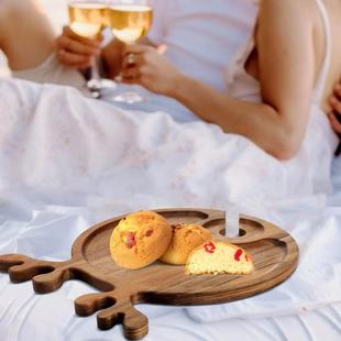 Wooden Christmas Antler Tray Holiday Party Decoration Wooden Pizza Bread Dinner Plate Picnic Party Wine Glass Holder