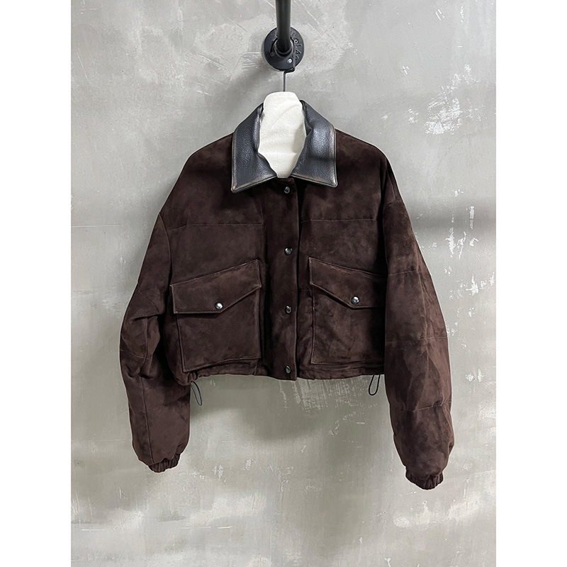 2025进口混种羊绒面加山羊擦色领女款绒面鹅绒服保暖时尚设计高级