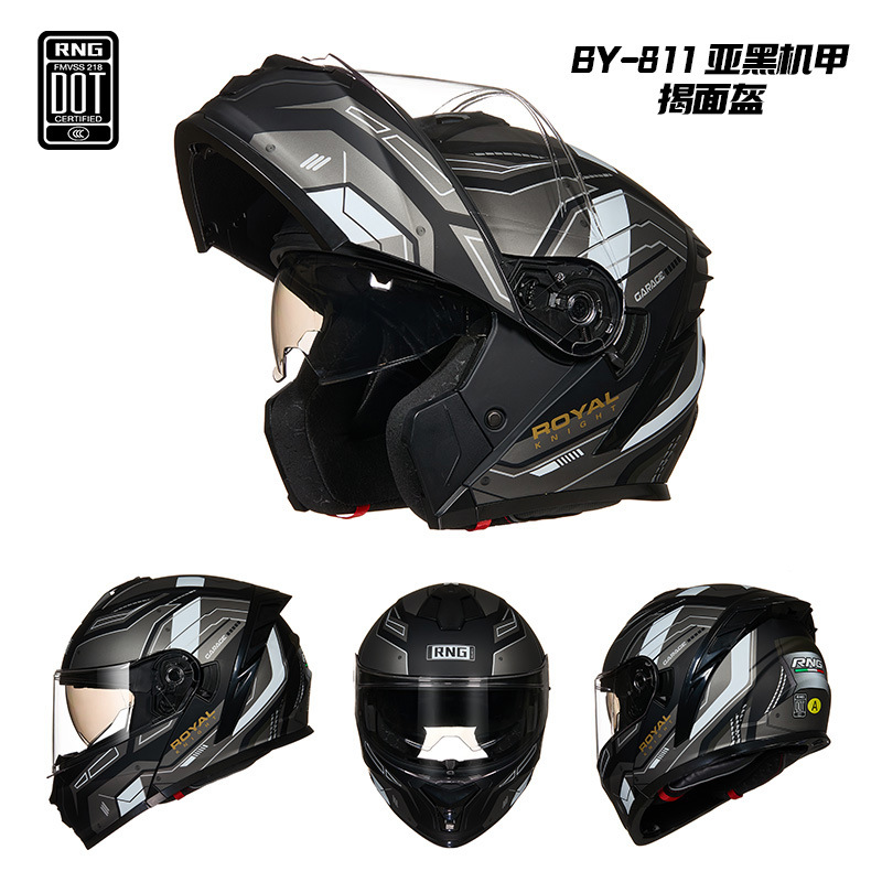 Casco de invierno de doble espejo RNG para hombres y mujeres, casco eléctrico medio completo, casco de cola grande, casco de motocicleta bluetooth de cuatro estaciones