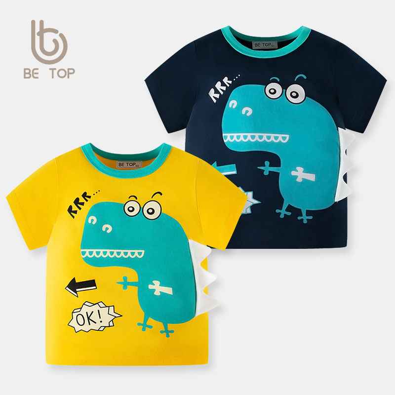 2024 nuevos niños dinosaurio de dibujos animados de verano estilo coreano ropa para niños al por mayor de algodón puro bebé superior entrega de una pieza