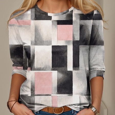 New Women's Spring and Autumn Amazon Cross-border Long-sleeved Round Neck Slim T-shirt Digital Printing