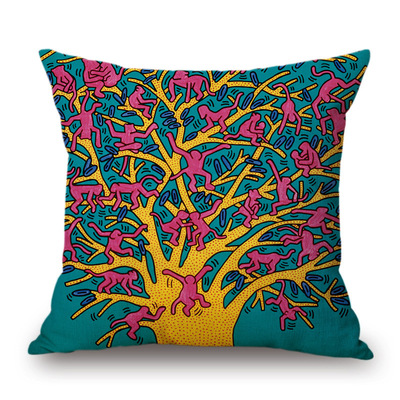 美國凱斯哈林Keith Haring塗鴉繪畫抱枕套沙發辦公室護腰靠墊套