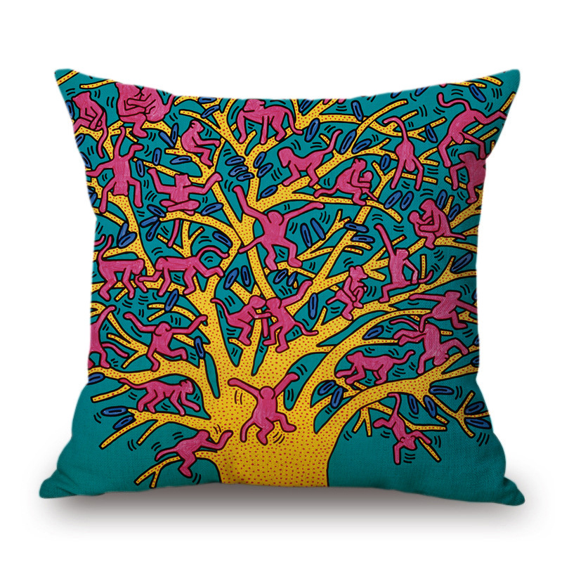 美國凱斯哈林Keith Haring塗鴉繪畫抱枕套沙發辦公室護腰靠墊套