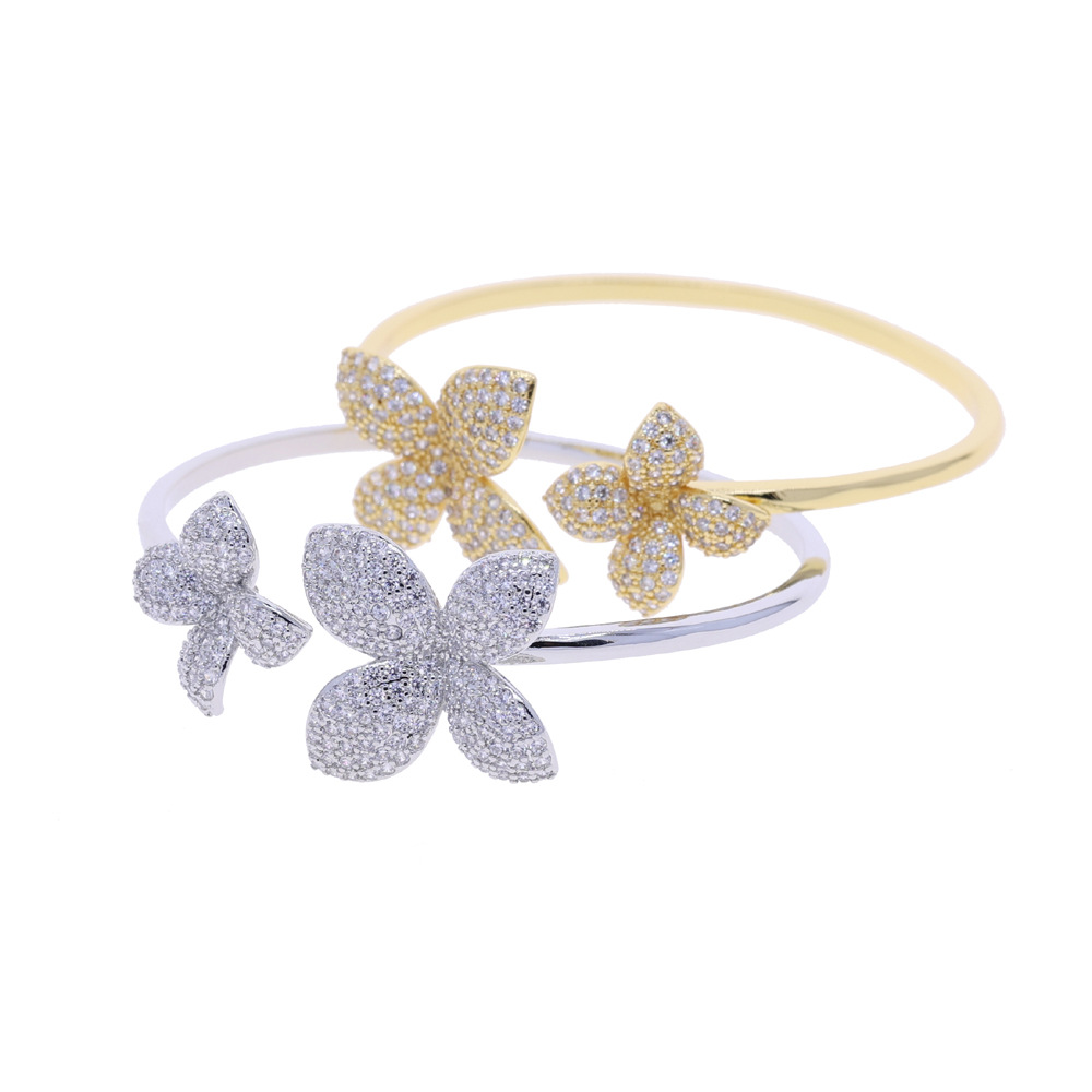 Bracciale rigido aperto fiore e zircone gioiello personalizzato_voghion.com