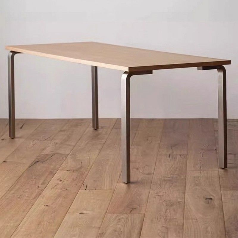 Vintage Bauhaus Desk Long Office Desk Ins Style Computer Desk Pure Solid Wood Dining Table Simple Writing Desk Stainless Steel