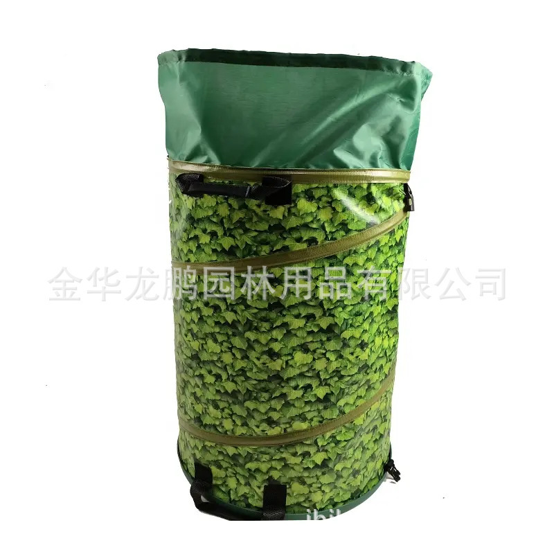 Factory Customized Garden Spring Bucket Foldableable Pvc Drawstring Hard Bottom Pop-Up Courtyard Fallen Leaf Bag Trash Can