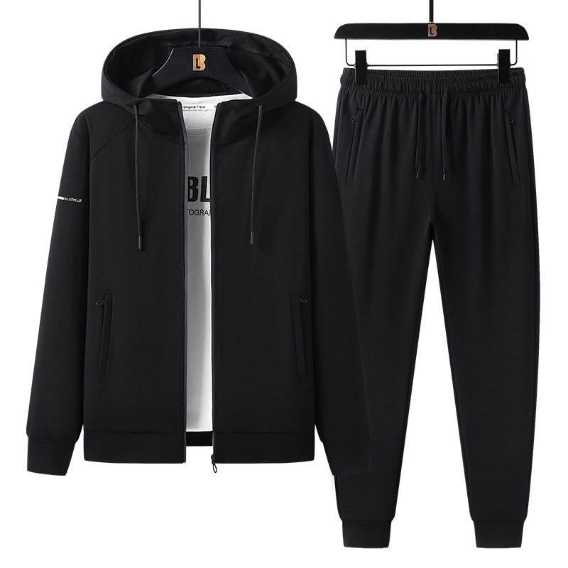 Trajes de ocio transfronterizos para hombres encapuchados chaqueta de primavera y otoño para correr ropa deportiva cardigan de mediana edad y suéter conjunto de dos piezas