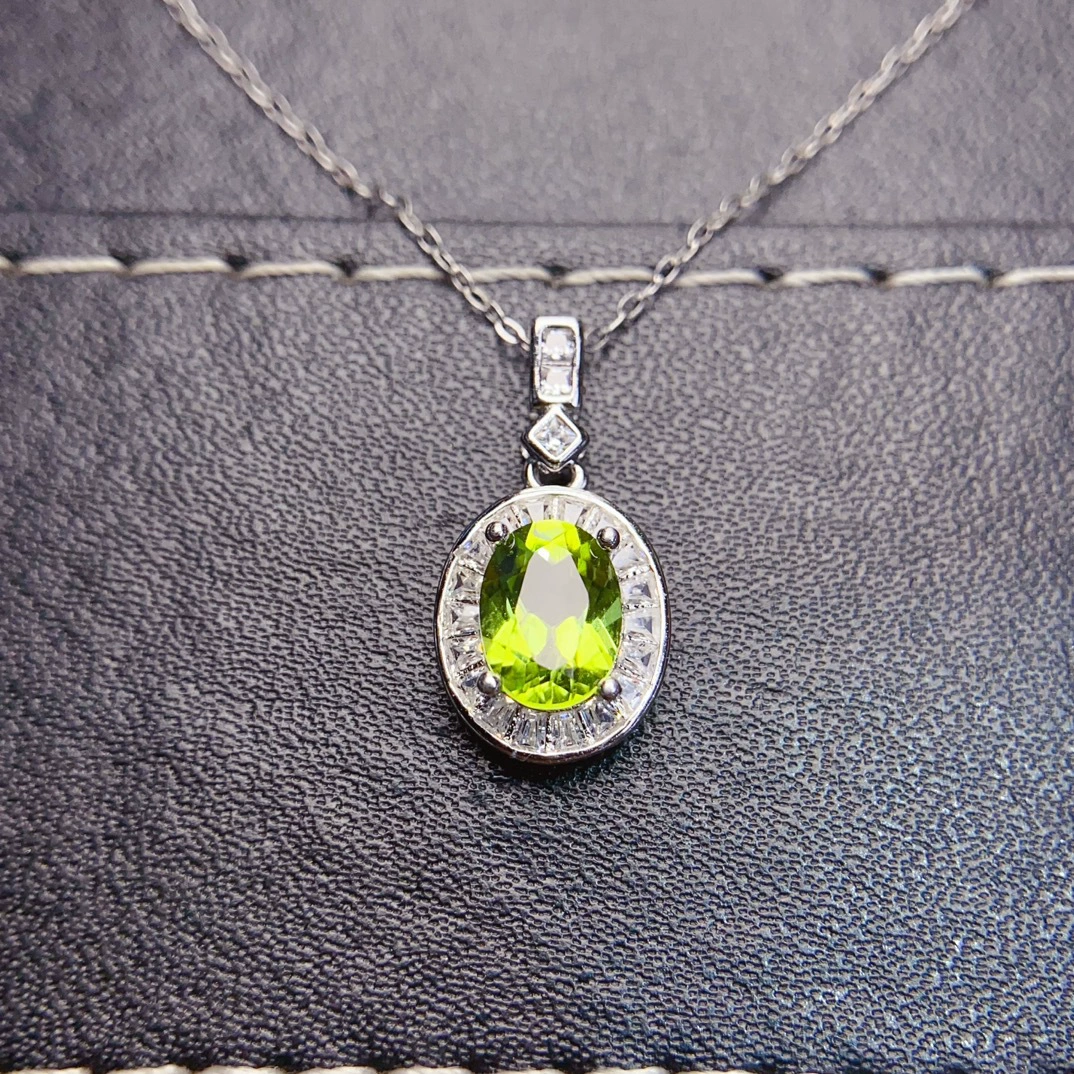 Оптовая продажа популярных подвесок из натурального перидота S925 с инкрустацией основного камня 6*8, горячие продажи в Европе и Америке, дропшиппинг.