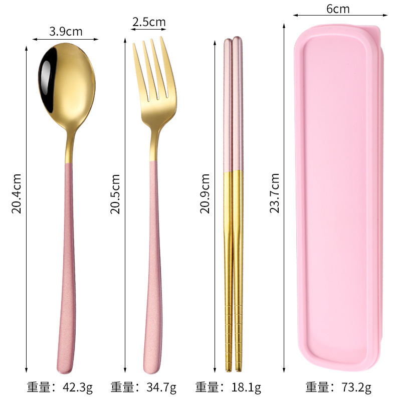 食品グレードのステンレス鋼のスプーン、フォーク、箸の 3 点セット学生食器オフィスワーカーポータブルボックスギフト屋外|undefined