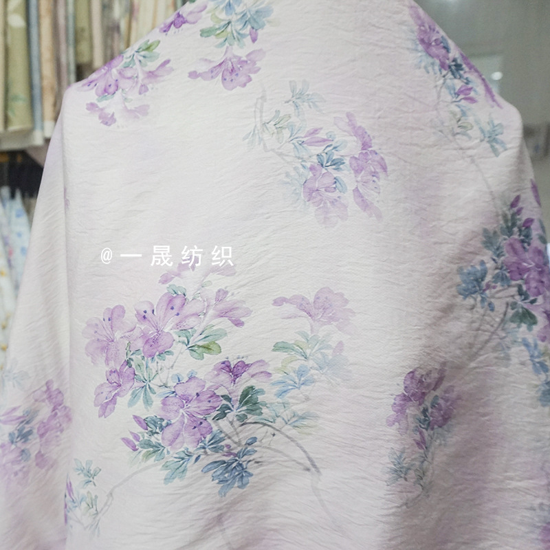 2026春夏舒棉子母条网红爆款新中式印花仿苎麻布料锦棉汉服面料