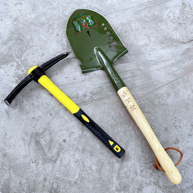 工兵小钢镐十字洋镐锰钢户外铲钓鱼铲木柄铲户外小号铁锹工兵锹