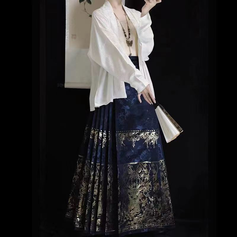 V5H大码胖mm新中式国风日常明制汉服上衣印花马面裙全套一整套|undefined