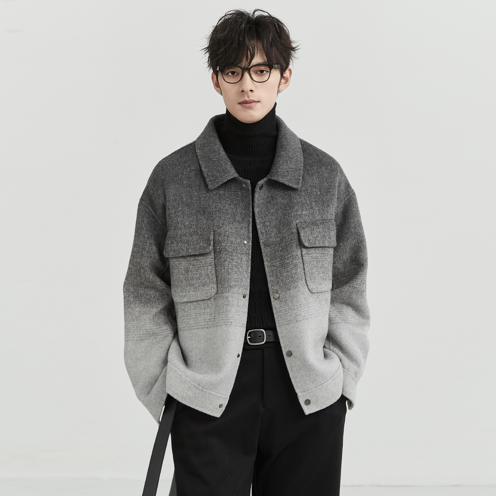 MAX2024 초겨울 양면 트위드 옷깃 재킷 남자 캐주얼 올 매치 복고풍 느슨한 트렌디 재킷 Z441831