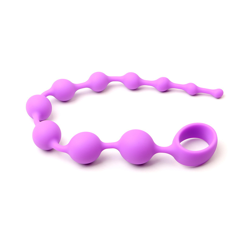 Extra Long Silicone Anal Plug, Ten-Bead Design, Rose Red Adult Toy — detail image 3