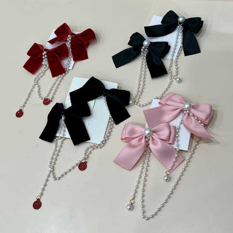 60g Weight Hair Clip Hair Accessories Type 1 Piece Quantity Holiday, Date Occasion Bow Knot Pattern Women's Gender Beaded Design Sweet Style Women's Sweet Bow Knot Cloth Beaded Hair Clip 无