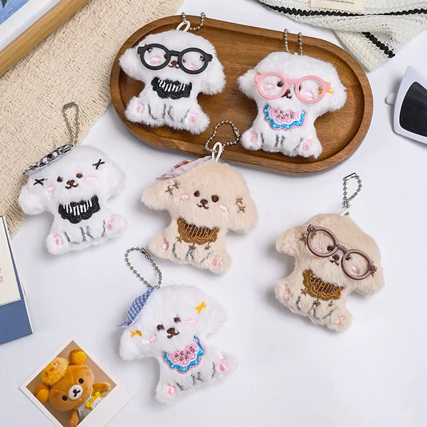 Cute Glasses Hat Puppy Keychain Pendant Plush Toy West Highland Keychain Decoration Accessory
