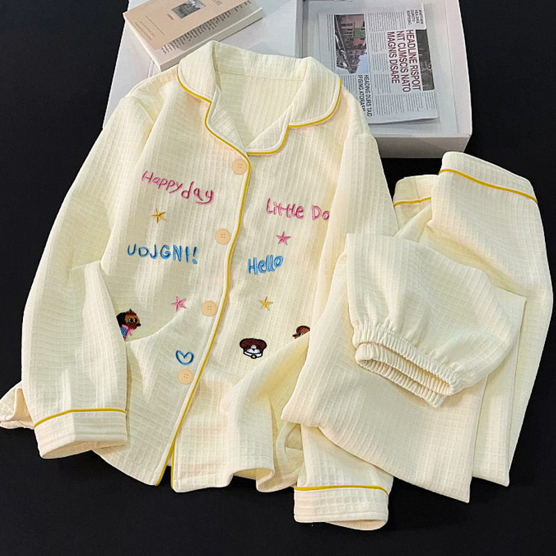 Fashionable High-Quality Japanese-Style Waffle Air Cotton Pajamas Women's Casual Ins-Style Set Home Wear Wholesale