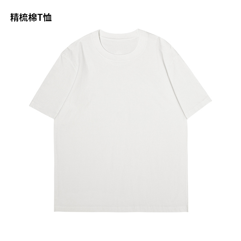 2025 nueva camiseta de algodón peinado de manga corta marca de moda masculina de verano de tendencia de cinco mangas sueltas simple impresión superior