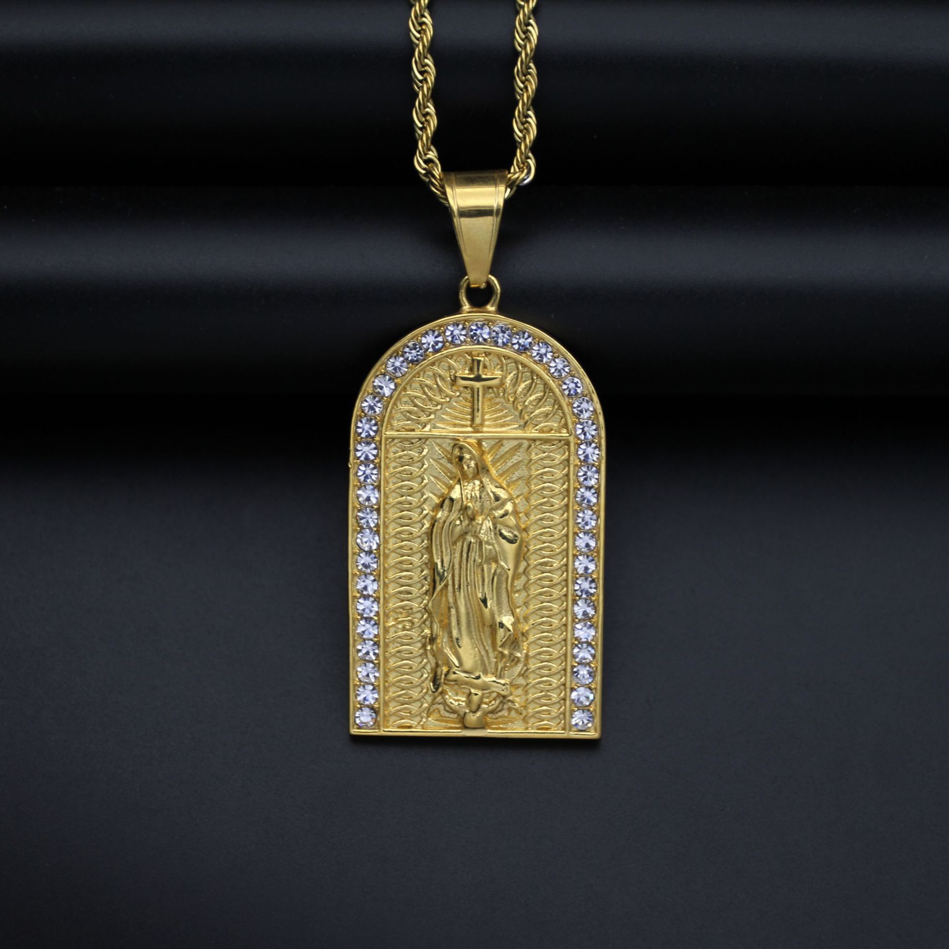 Cross, Virgin Mary Pattern 1 Piece Titanium Steel Cross Virgin Mary Pendant