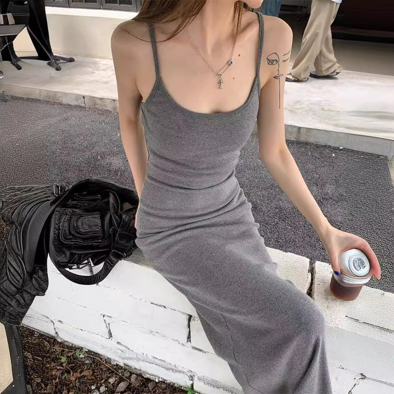 Lelisa Knitted Sling Dress Women's Hot Girl Sexy Hip Dress High-end Sense Elegant Tight Waist Slimming Skirt for Women