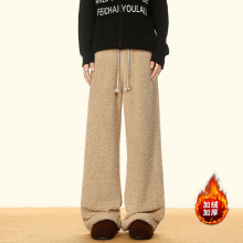 摇粒绒裤子男冬季加绒加厚休闲宽松保暖休闲加长卡其色加长裤子男