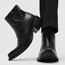 时尚翘头切尔西靴男士小众厚底巫师靴南模特增高高帮皮鞋14525-H