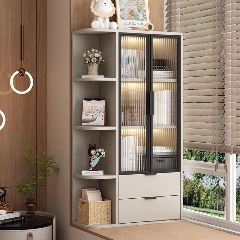 Solid wood bay window cabinet, storage cabinet, cream-style bookcase, windowsill storage cabinet, sun-proof glass cabinet, bedroom storage cabinet