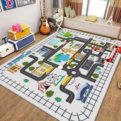 Children's Fun Parking Lot Play Mat | Avtomobil döşəmə paspasları - parking-lot-mat-19-80120cm-crystal-velvet