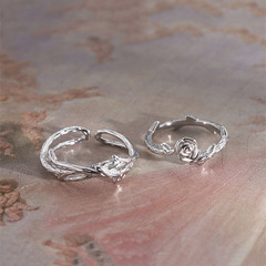 S925 silver-plated thorn and rose couple rings, student rings with adjustable design, niche design, gift for girlfriend