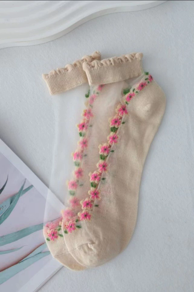 Knee socks Japanese-style, breathable floral print, moisture-wicking, size 36–40