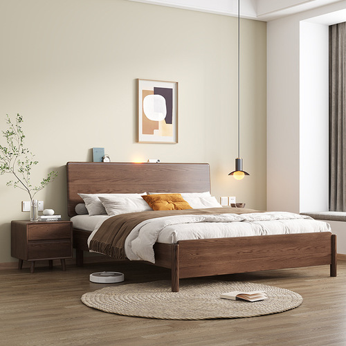 Nordic solid wood bed modern simple ash wood 1.8m single and double wedding bed 1.5m master bedroom high box storage bed