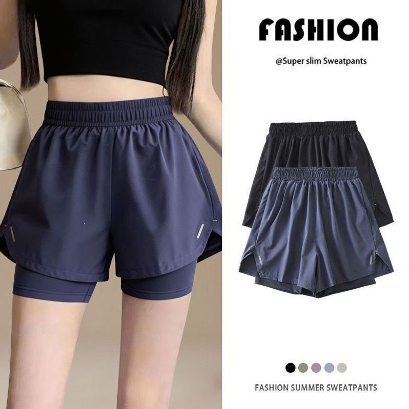 Summer Yoga Two-In-One Sports Shorts Outdoor Plus-Size Thin Women's Running Quick-Dry A-Line Faux Two-Piece Casual Pants