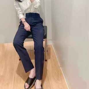 Dropshipping 2024 Autumn Nine-Point Dress Pants Professional Ol Suit Pants Straight-Leg Pants for Women 460310 High-Waisted Pocket Design