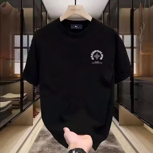 Men's Short Sleeve T-Shirt Fashion Summer Loose Simple Heavyweight Youth Casual Top Five-Button Sleeve